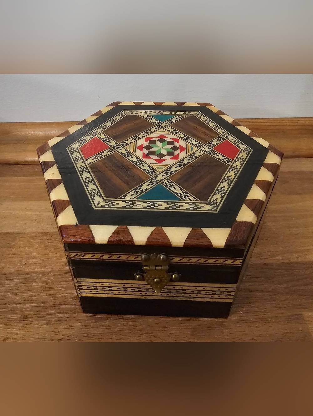 Vintage Handcrafted Octagonal Wooden Trinket Box